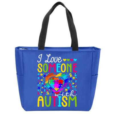 I Love Someone With Autism Rainbow Heart Puzzle Piece Gift Zip Tote Bag