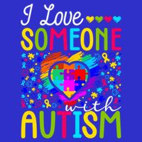 I Love Someone With Autism Rainbow Heart Puzzle Piece Gift Zip Tote Bag