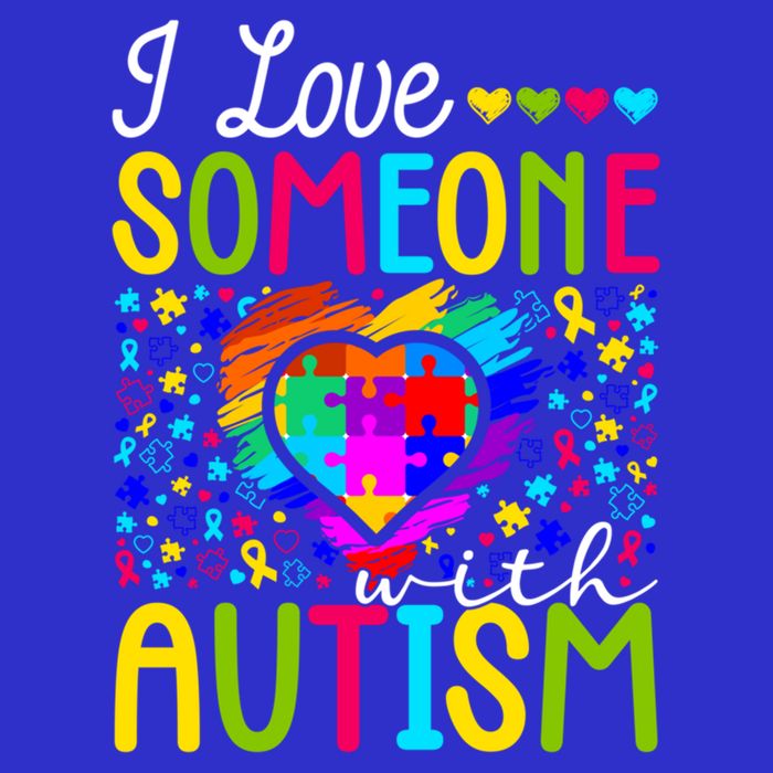 I Love Someone With Autism Rainbow Heart Puzzle Piece Gift Zip Tote Bag