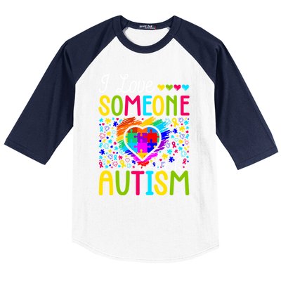 I Love Someone With Autism Rainbow Heart Puzzle Piece Gift Baseball Sleeve Shirt