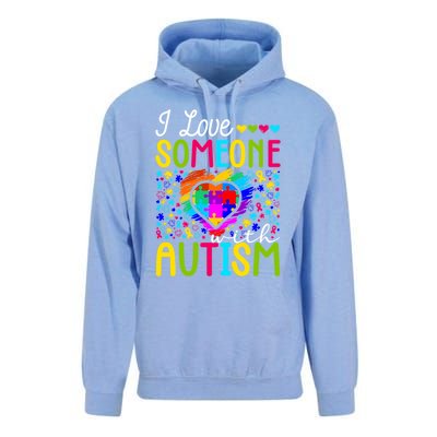 I Love Someone With Autism Rainbow Heart Puzzle Piece Gift Unisex Surf Hoodie