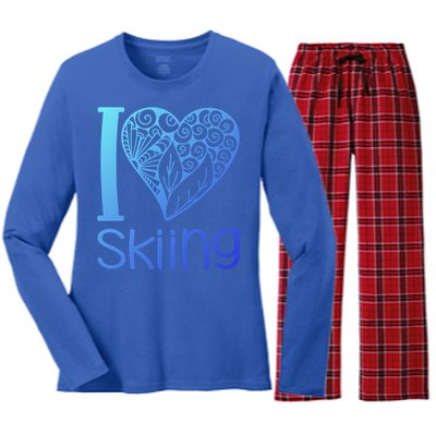 I Love Skiing For Ski Lovers Gift Women's Long Sleeve Flannel Pajama Set 