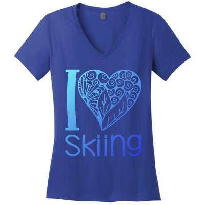 I Love Skiing For Ski Lovers Gift Women's V-Neck T-Shirt