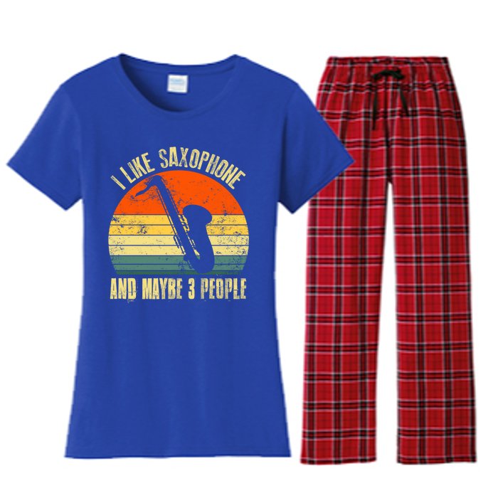 I Like Saxophone And Maybe 3 People Funny Retro Vintage Gift Women's Flannel Pajama Set