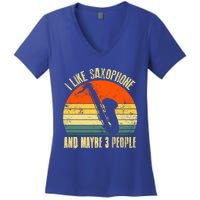 I Like Saxophone And Maybe 3 People Funny Retro Vintage Gift Women's V-Neck T-Shirt