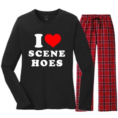 I Love Scene Hoes Funny Heart Women's Long Sleeve Flannel Pajama Set 