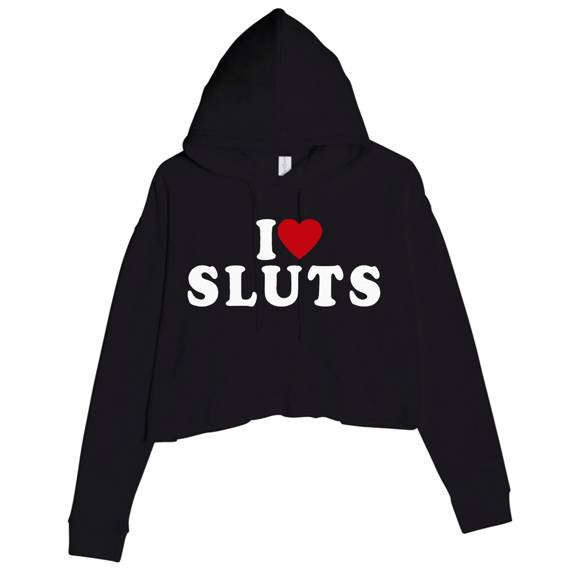 I Love Sluts Heart Crop Fleece Hoodie