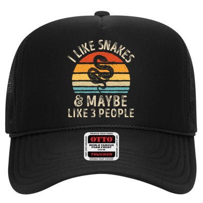 I Like Snakes And Maybe 3 People Snake Reptile Lover Retro High Crown Mesh Back Trucker Hat