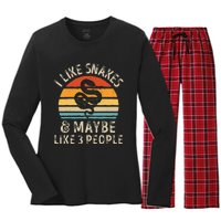 I Like Snakes And Maybe 3 People Snake Reptile Lover Retro Women's Long Sleeve Flannel Pajama Set 