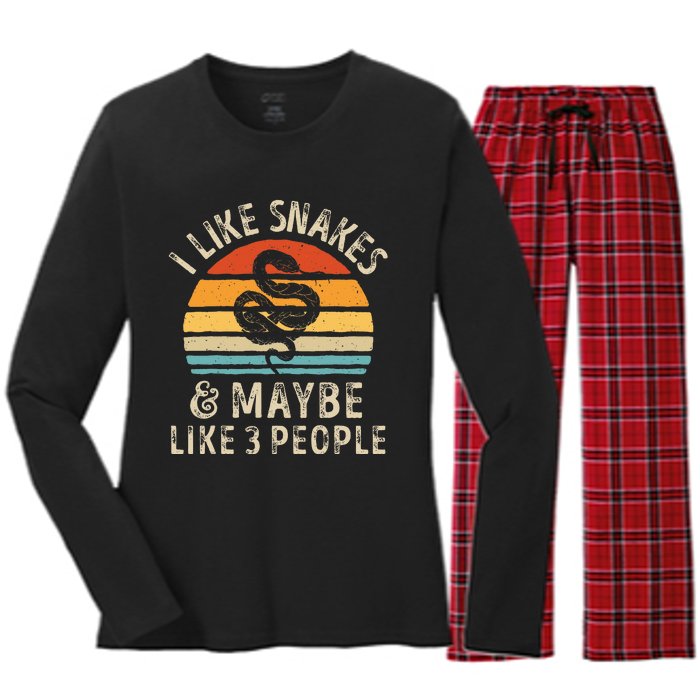 I Like Snakes And Maybe 3 People Snake Reptile Lover Retro Women's Long Sleeve Flannel Pajama Set 