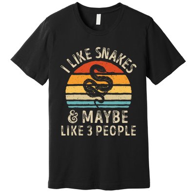 I Like Snakes And Maybe 3 People Snake Reptile Lover Retro Premium T-Shirt