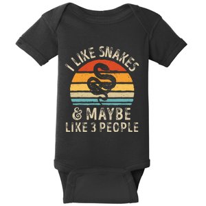 I Like Snakes And Maybe 3 People Snake Reptile Lover Retro Baby Bodysuit