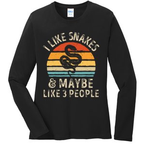 I Like Snakes And Maybe 3 People Snake Reptile Lover Retro Ladies Long Sleeve Shirt