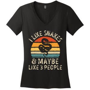 I Like Snakes And Maybe 3 People Snake Reptile Lover Retro Women's V-Neck T-Shirt