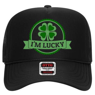 I'm Lucky Shamrock Gift For St Patrick's Day High Crown Mesh Back Trucker Hat