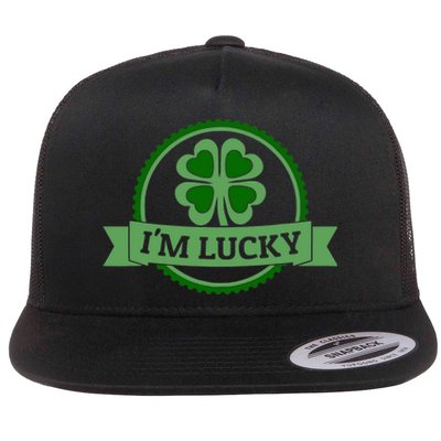 I'm Lucky Shamrock Gift For St Patrick's Day Flat Bill Trucker Hat