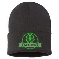 I'm Lucky Shamrock Gift For St Patrick's Day Sustainable Knit Beanie