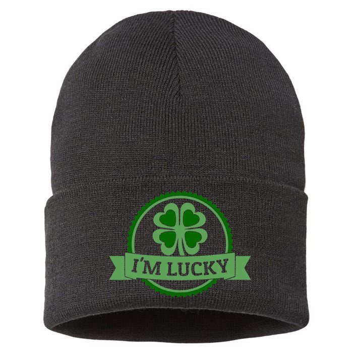 I'm Lucky Shamrock Gift For St Patrick's Day Sustainable Knit Beanie