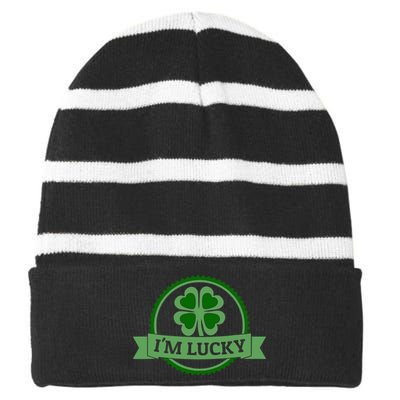 I'm Lucky Shamrock Gift For St Patrick's Day Striped Beanie with Solid Band