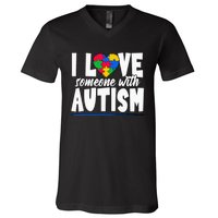 I Love Someone With Autism Awareness Month V-Neck T-Shirt