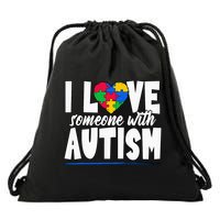 I Love Someone With Autism Awareness Month Drawstring Bag