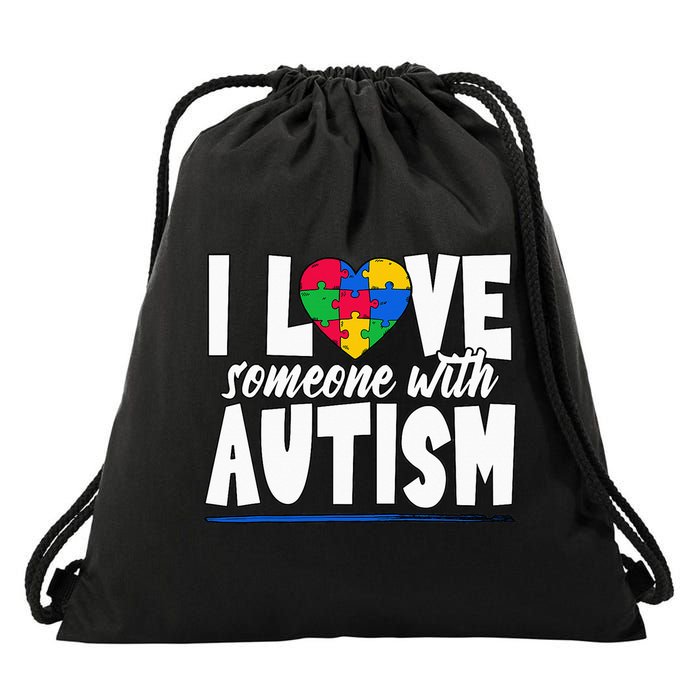 I Love Someone With Autism Awareness Month Drawstring Bag
