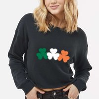 Irish Lucky Shamrock St Patrick Cropped Pullover Crew