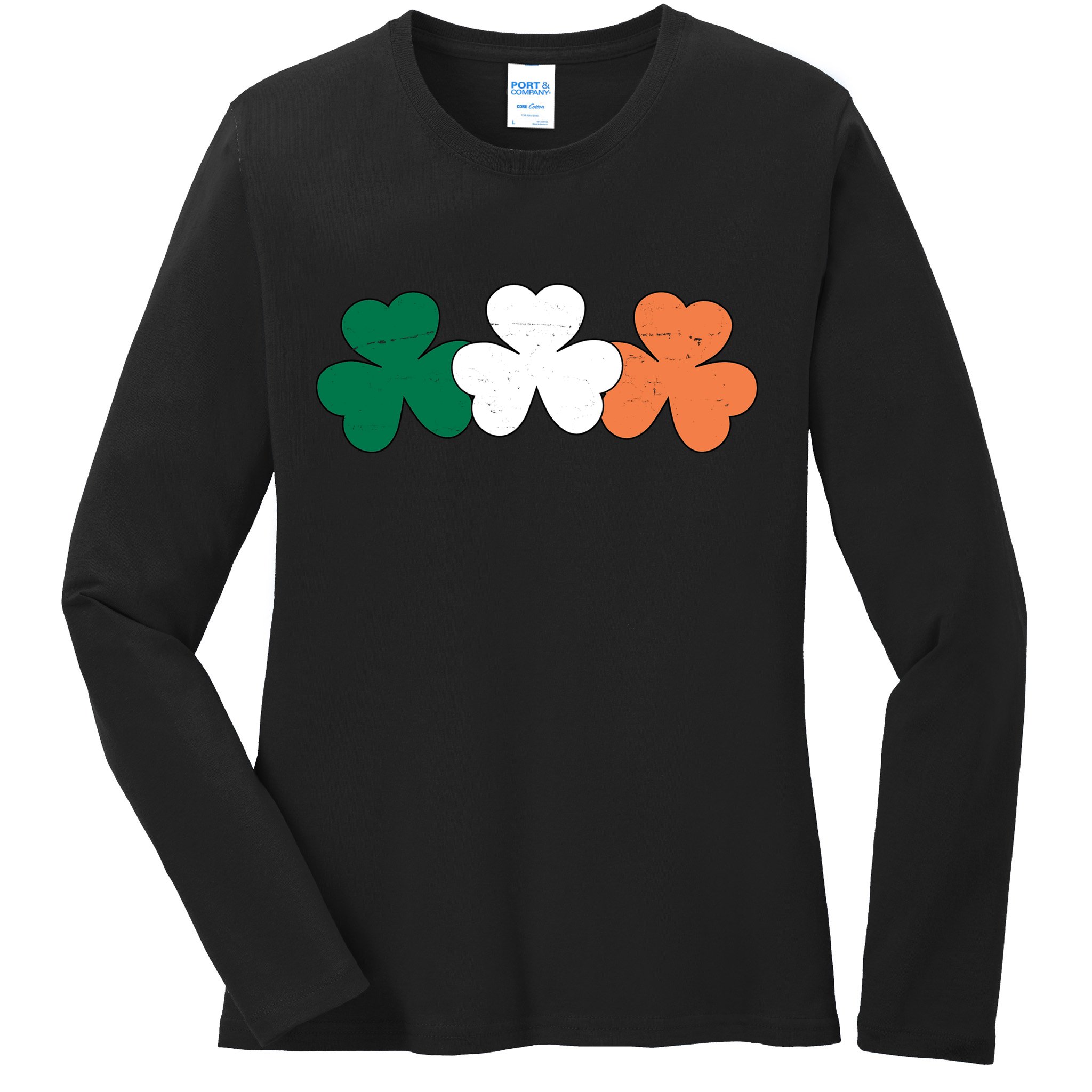 Irish Lucky Shamrock St Patrick Ladies Long Sleeve Shirt