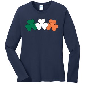 Irish Lucky Shamrock St Patrick Ladies Long Sleeve Shirt