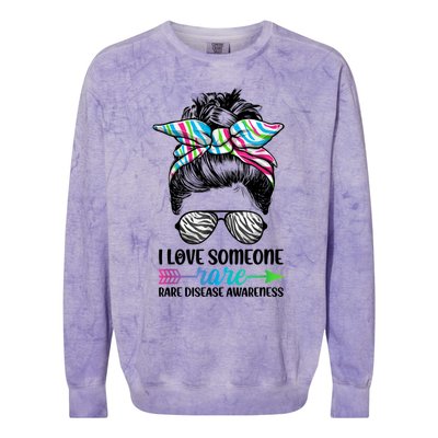 I Love Someone Rare Zebra Messy Bun Rare Disease Awareness Colorblast Crewneck Sweatshirt