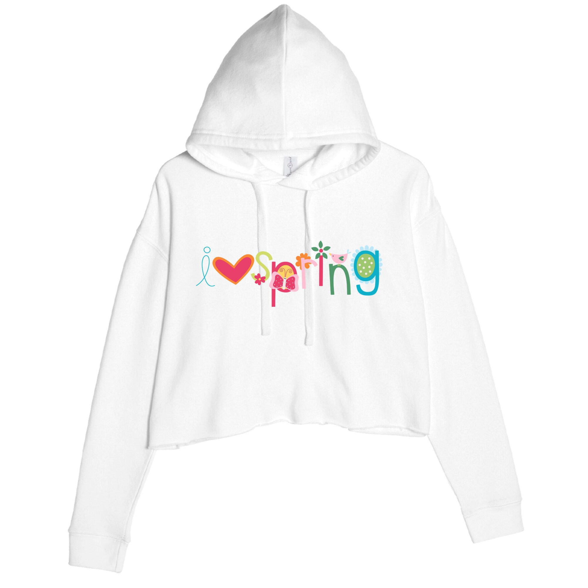 I Love Spring Colorful Crop Fleece Hoodie