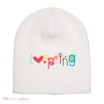 I Love Spring Colorful Short Acrylic Beanie