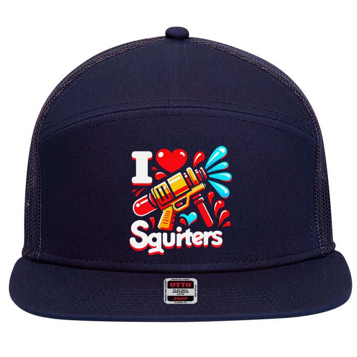 I Love Squirters Funny 7 Panel Mesh Trucker Snapback Hat