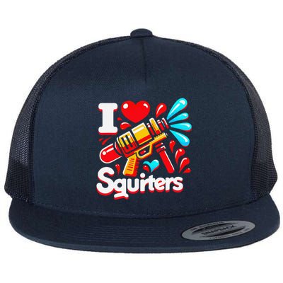 I Love Squirters Funny Flat Bill Trucker Hat