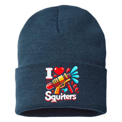 I Love Squirters Funny Sustainable Knit Beanie