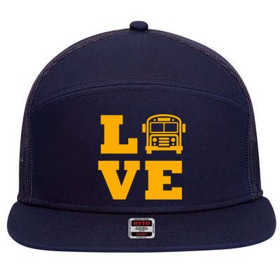 I Love School Buses, School Bus Lovers 7 Panel Mesh Trucker Snapback Hat