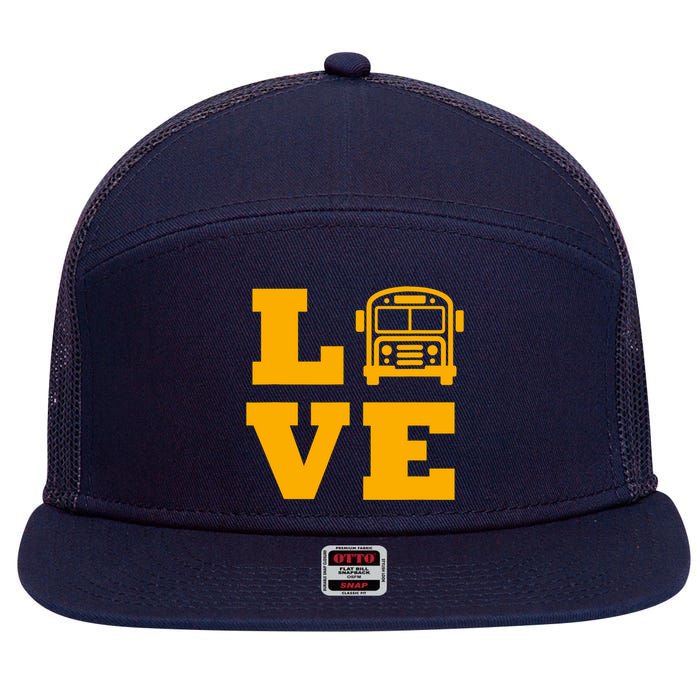 I Love School Buses, School Bus Lovers 7 Panel Mesh Trucker Snapback Hat