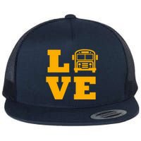 I Love School Buses, School Bus Lovers Flat Bill Trucker Hat