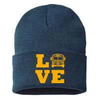 I Love School Buses, School Bus Lovers Sustainable Knit Beanie