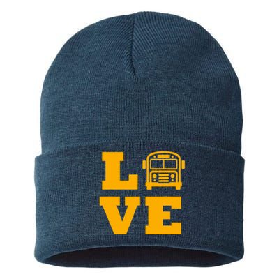 I Love School Buses, School Bus Lovers Sustainable Knit Beanie