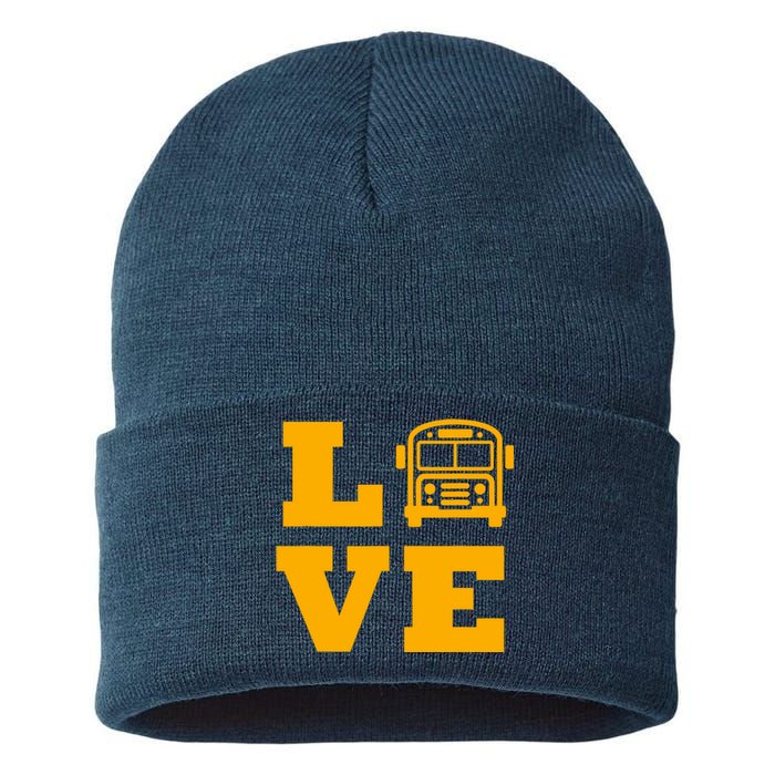 I Love School Buses, School Bus Lovers Sustainable Knit Beanie