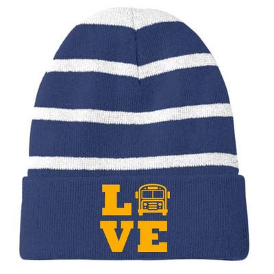 I Love School Buses, School Bus Lovers Striped Beanie with Solid Band