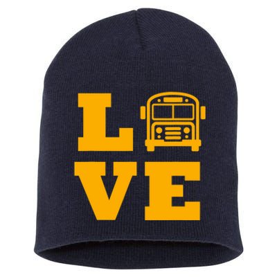 I Love School Buses, School Bus Lovers Short Acrylic Beanie