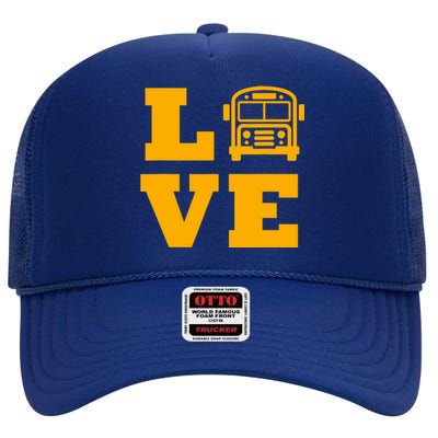 I Love School Buses, School Bus Lovers High Crown Mesh Back Trucker Hat