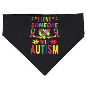 I Love Someone With Autism Ribbon Heart USA-Made Doggie Bandana