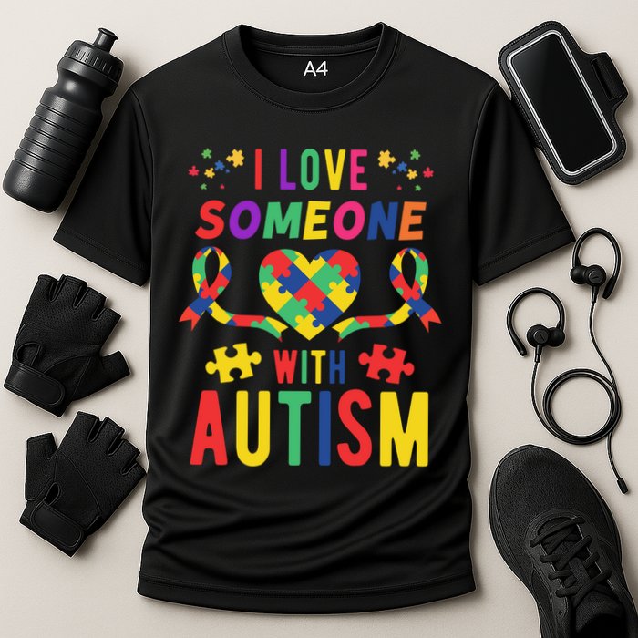 I Love Someone With Autism Ribbon Heart Cooling Performance Crew T-Shirt