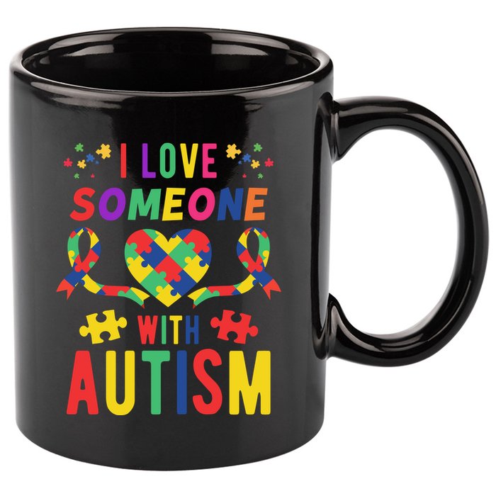 I Love Someone With Autism Ribbon Heart 11oz C Handle Ceramic Mug