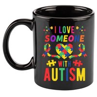 I Love Someone With Autism Ribbon Heart 11oz C Handle Ceramic Mug