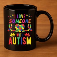 I Love Someone With Autism Ribbon Heart 11oz C Handle Ceramic Mug