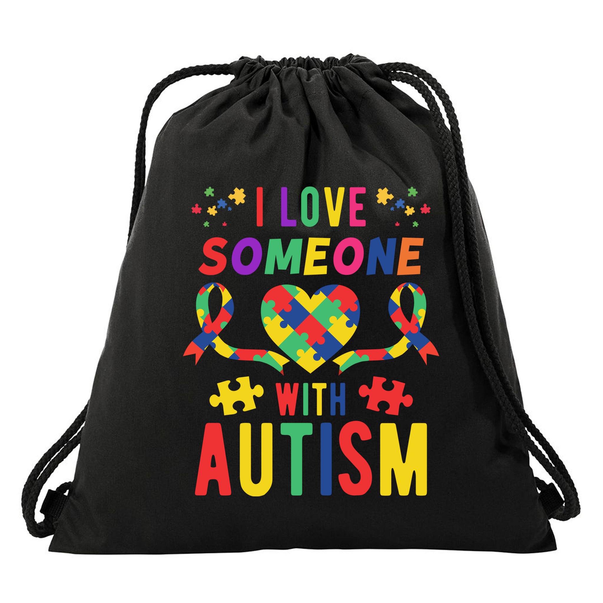 I Love Someone With Autism Ribbon Heart Drawstring Bag